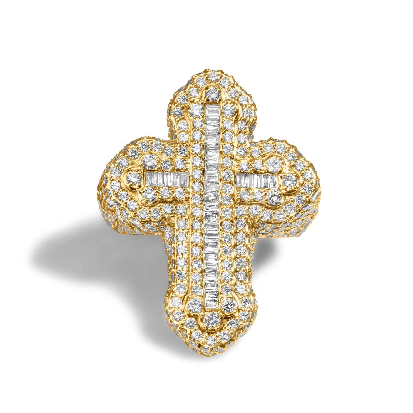 10k Yellow Gold DIamond Cross Ring 3.49ctw