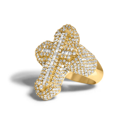 10k Yellow Gold DIamond Cross Ring 3.49ctw