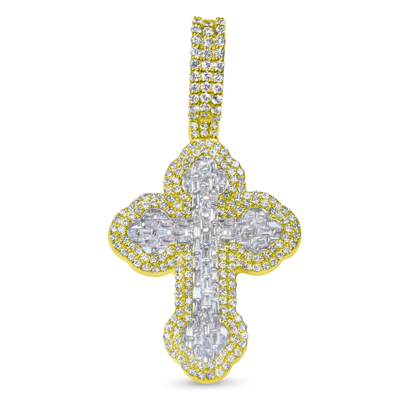 10k Yellow Gold Diamond Baguette Cross Pendant 0.88 ctw