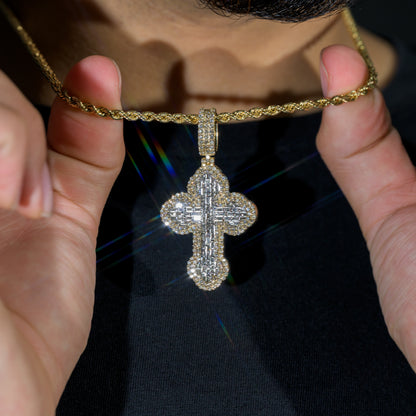 10k Yellow Gold Diamond Baguette Cross Pendant 2.39 ctw