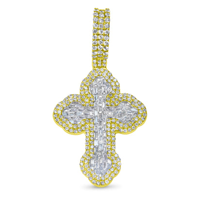 10k Yellow Gold Diamond Baguette Cross Pendant 2.39 ctw