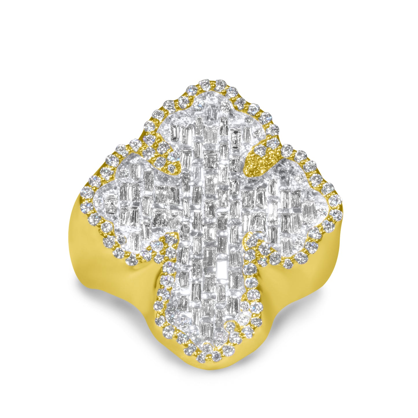 10k Solid Gold Diamond Baguette Cross Ring 1.82ctw