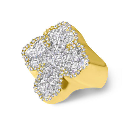 10k Solid Gold Diamond Baguette Cross Ring 1.82ctw