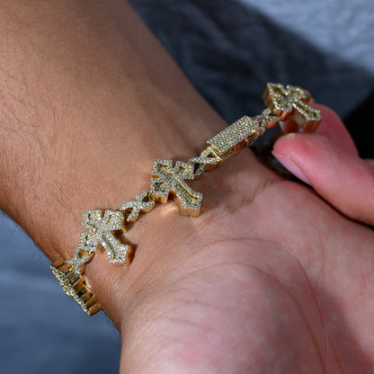 10k Yellow Gold Diamond Cross Bracelet 2.87 ctw