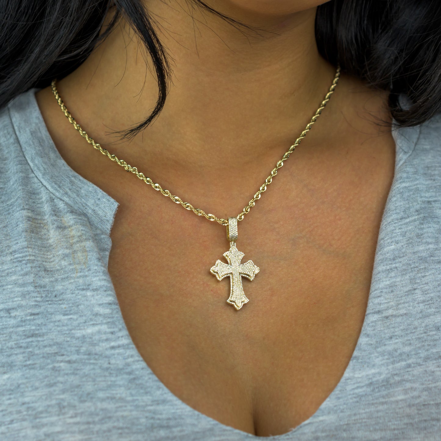 10k Yellow Gold Diamond Cross Pendant 0.80 ctw