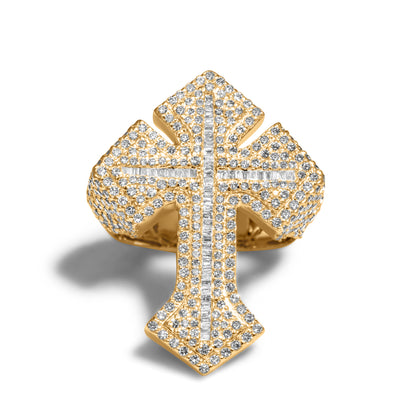 10k Yellow Gold Diamond Cross Ring 2.42 ctw