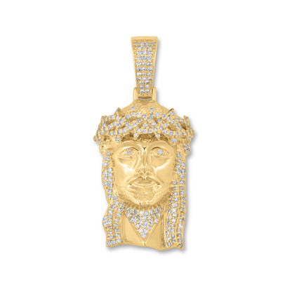 10k Yellow Gold Diamond Jesus Head Pendant 0.42 ctw