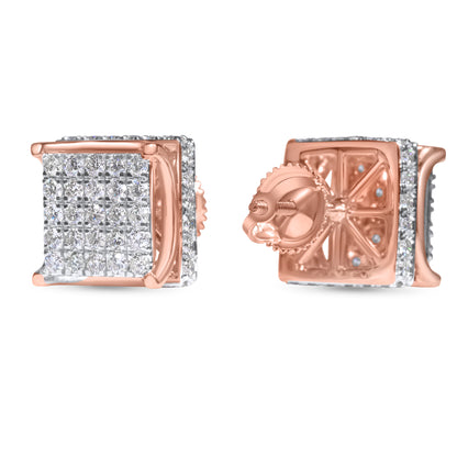 14k Rose Gold Diamond Square Earrings 1.35 ctw