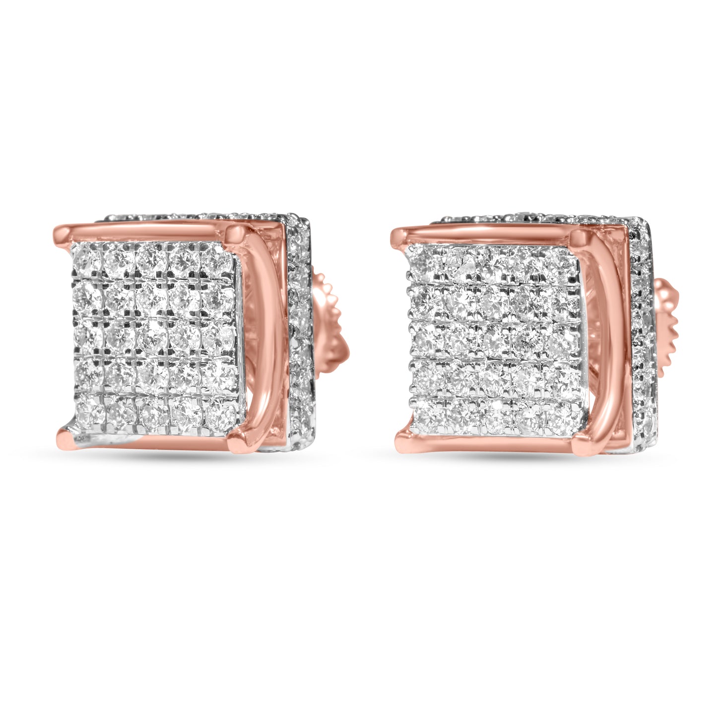 14k Rose Gold Diamond Square Earrings 1.35 ctw