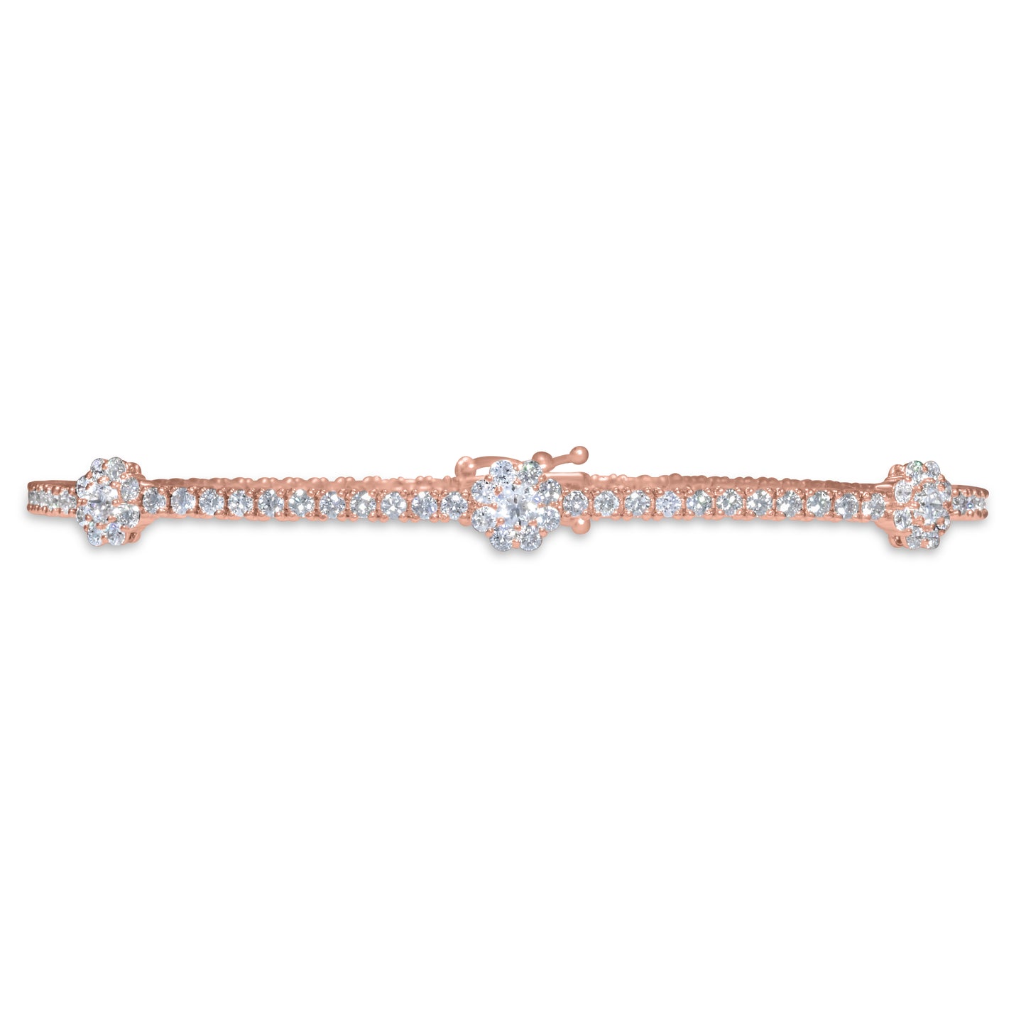 14k Rose Gold Tennis Flower Cluster Bracelet 2.85 ctw