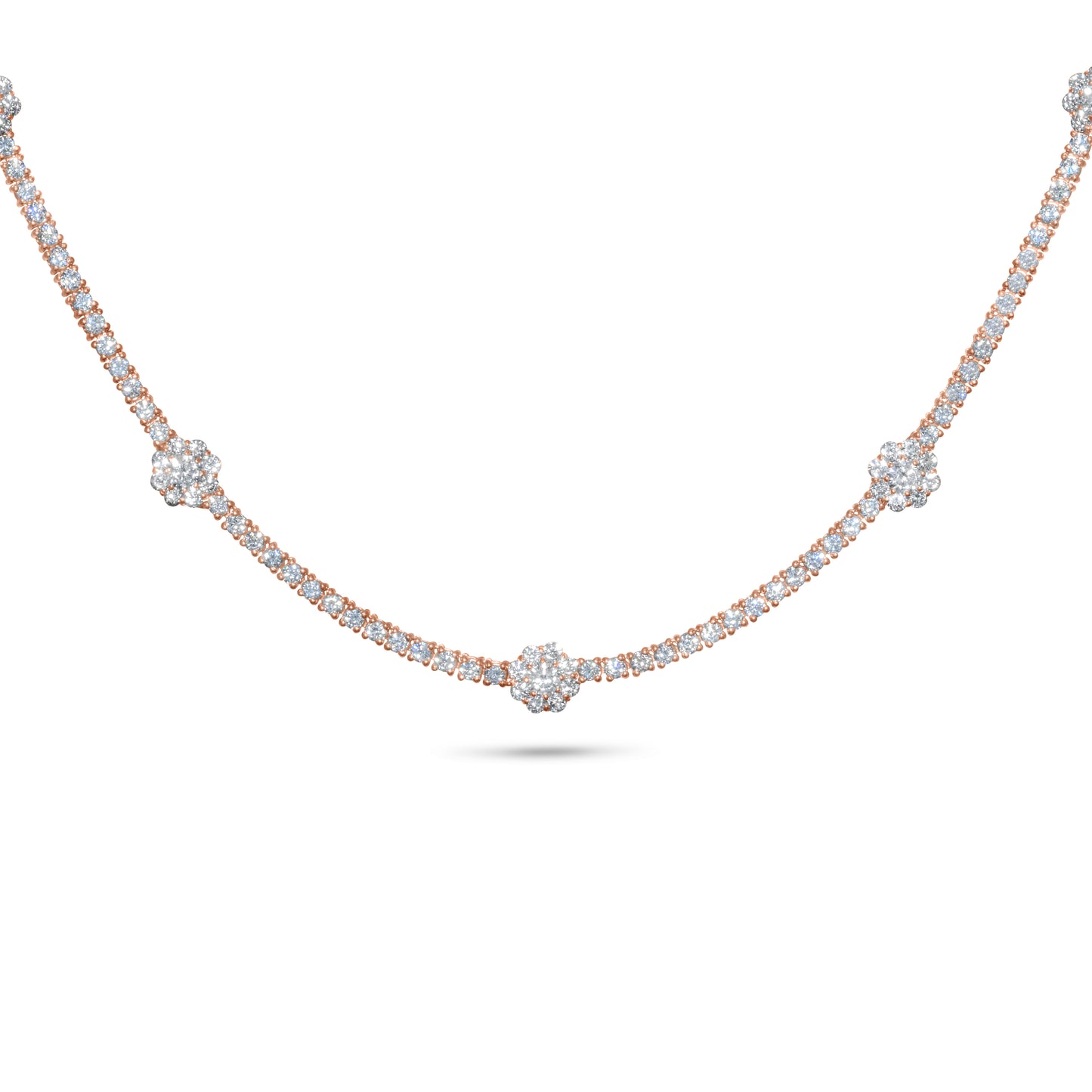 14k Rose Gold Tennis Flower Cluster Chain 6.63 ctw