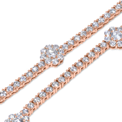 14k Rose Gold Tennis Flower Cluster Chain 6.63 ctw