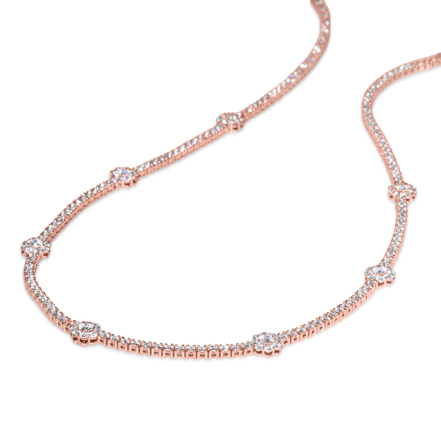 14k Rose Gold Tennis Flower Cluster Chain 6.63 ctw