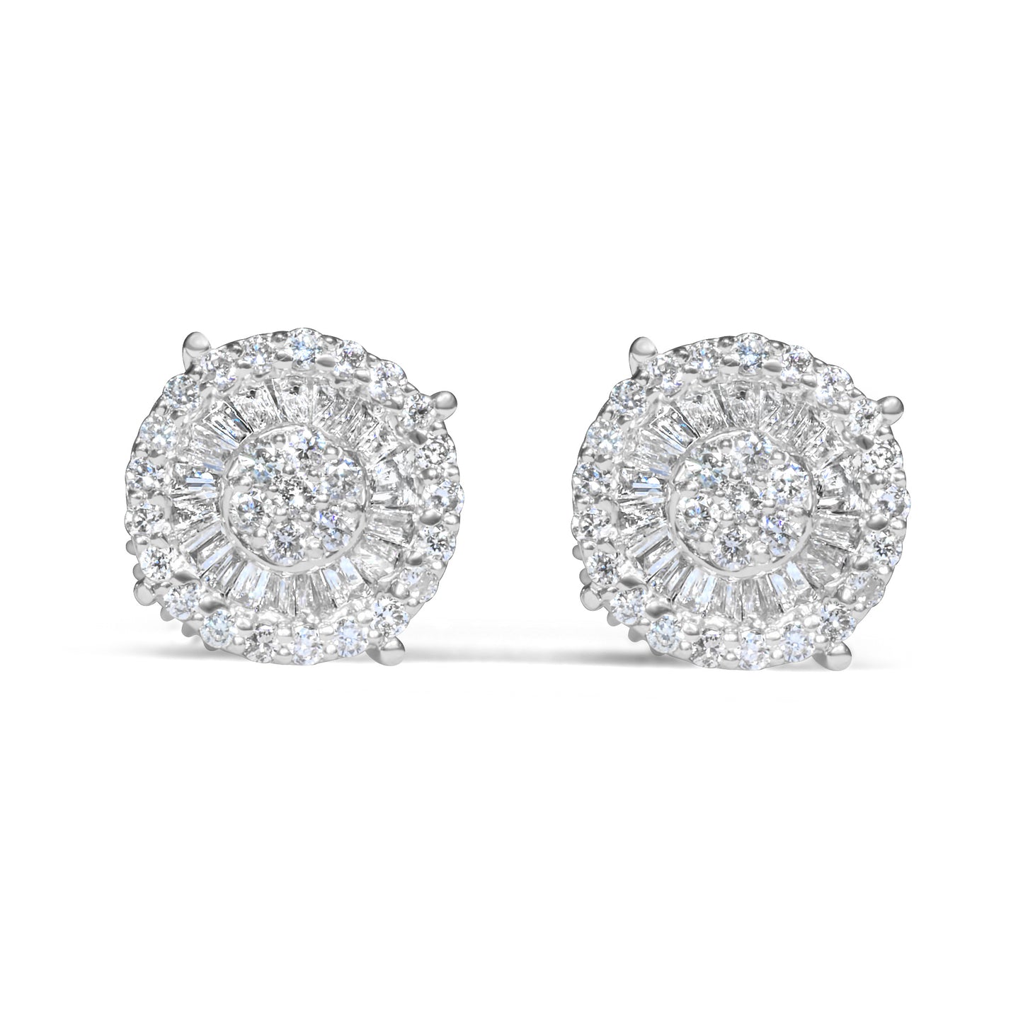 14k Gold Round Diamond Baguette Earrings 0.42 ctw