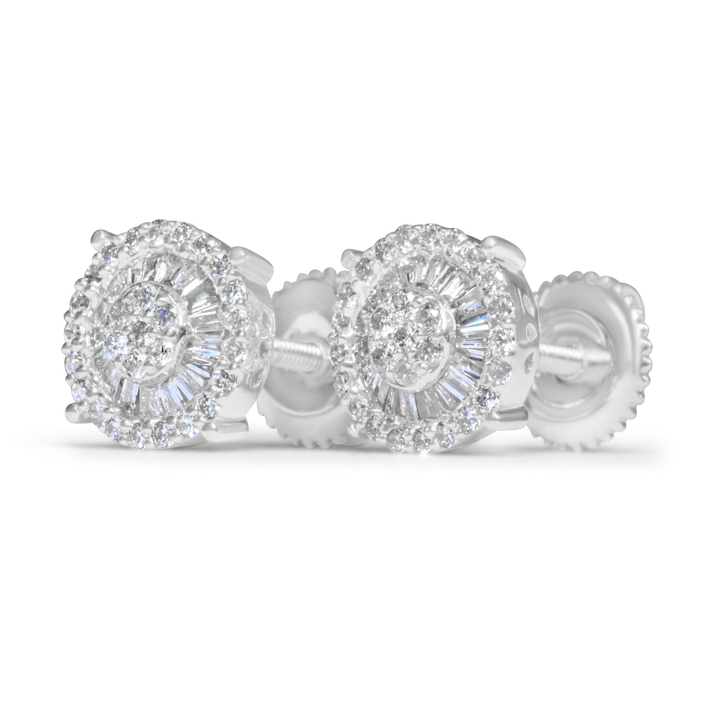 14k Gold Round Diamond Baguette Earrings 0.42 ctw