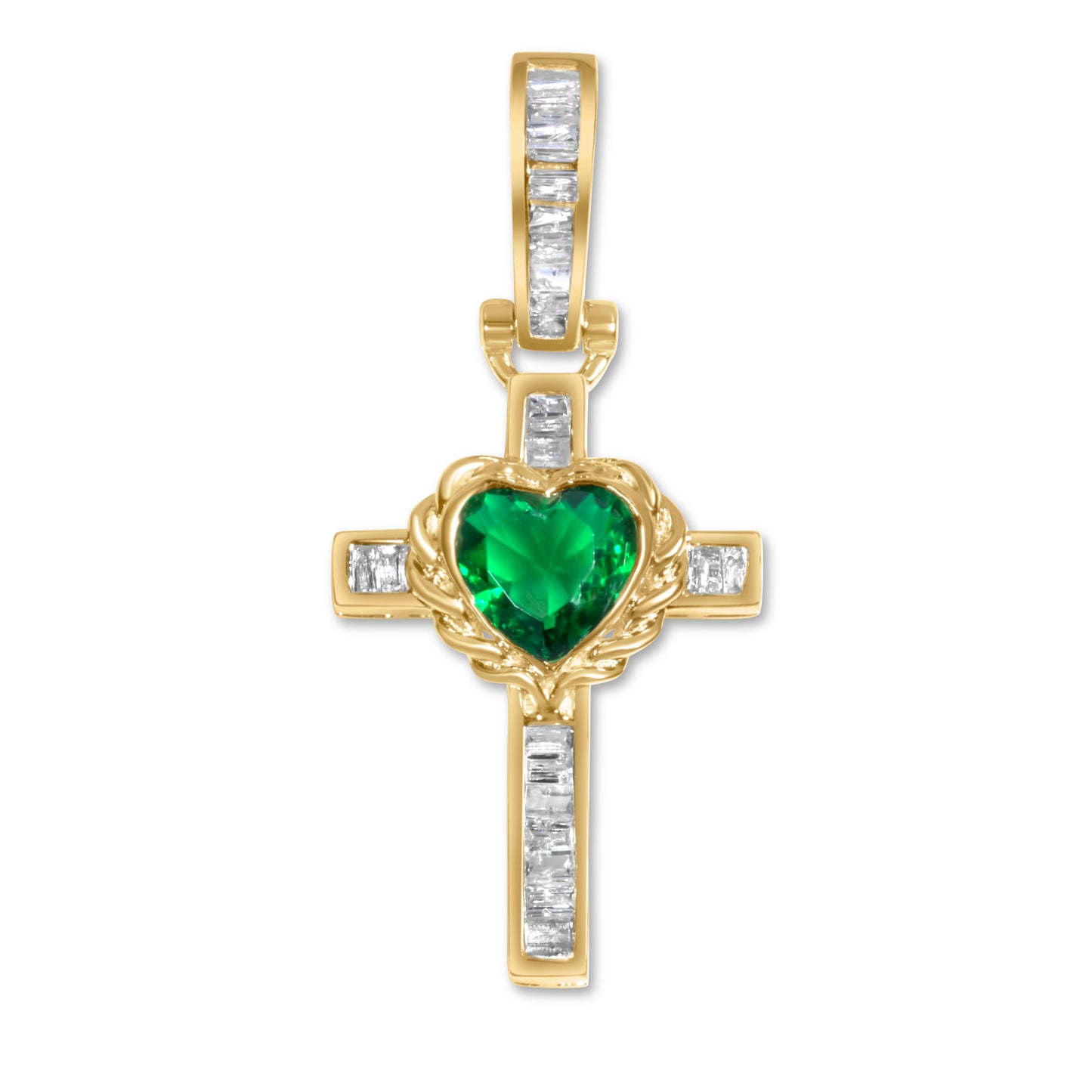 14k Yellow Gold Diamond Baguette Cross Pendant 0.21 CTW