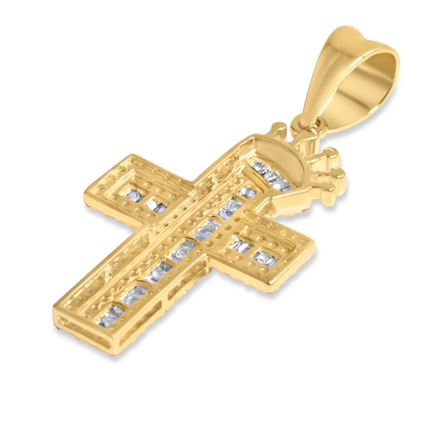 14k Yellow Gold Baguette Diamond Crown Cross Pendant 0.49 CTW