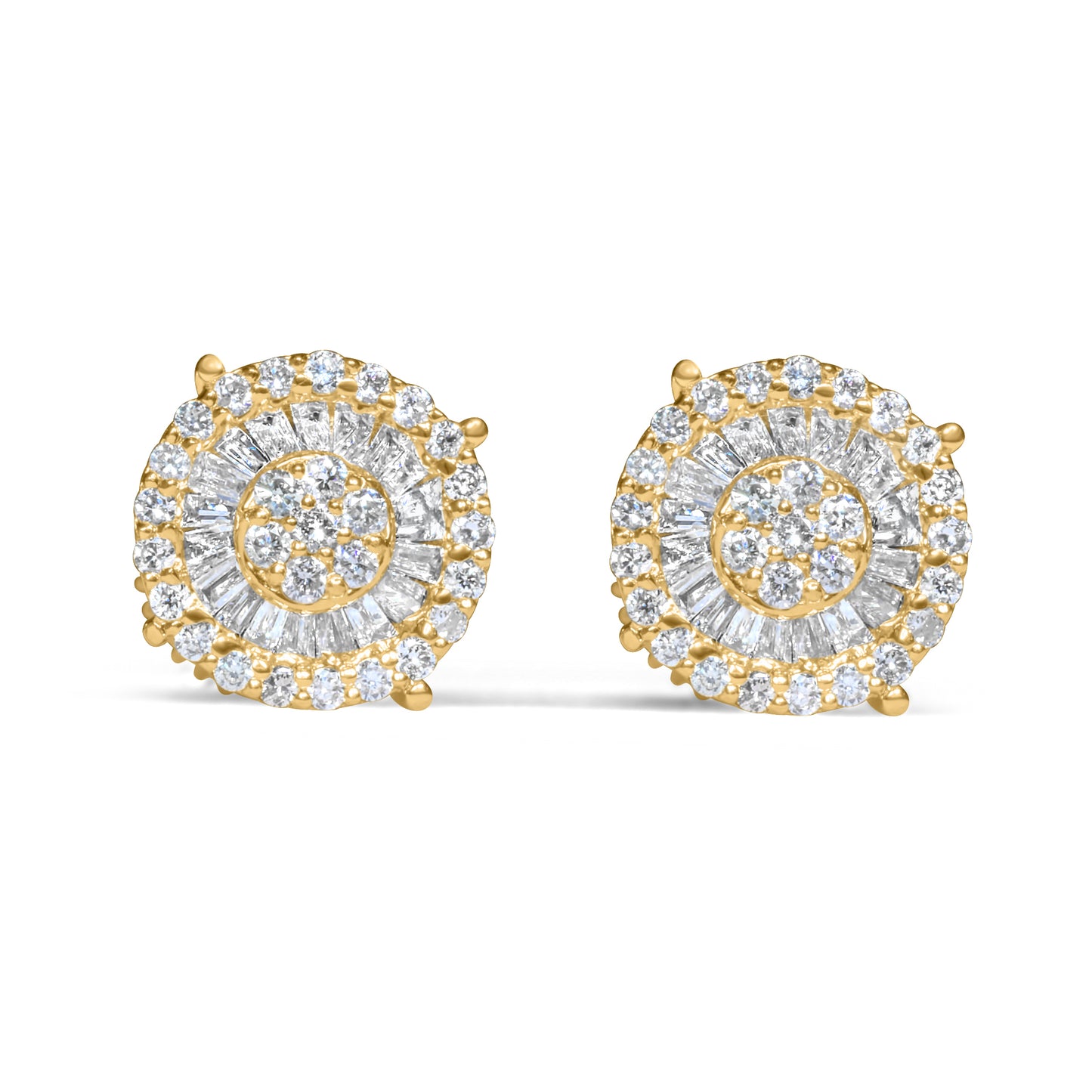 14k Gold Round Diamond Baguette Earrings 0.42 ctw