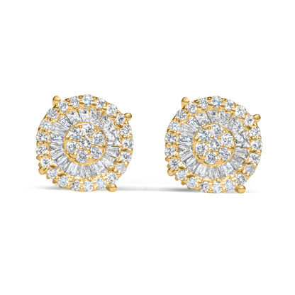 14k Yellow Gold Round Diamond Baguette Earrings 0.42 ctw