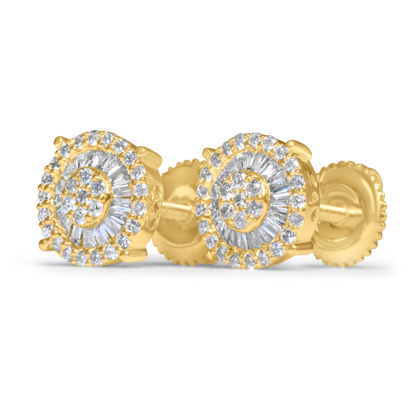 14k Yellow Gold Round Diamond Baguette Earrings 0.42 ctw