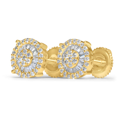 14k Gold Round Diamond Baguette Earrings 0.42 ctw