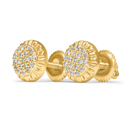 14k Yellow Gold Round with Fluted Bezel Diamond Earring 0.26 CTW