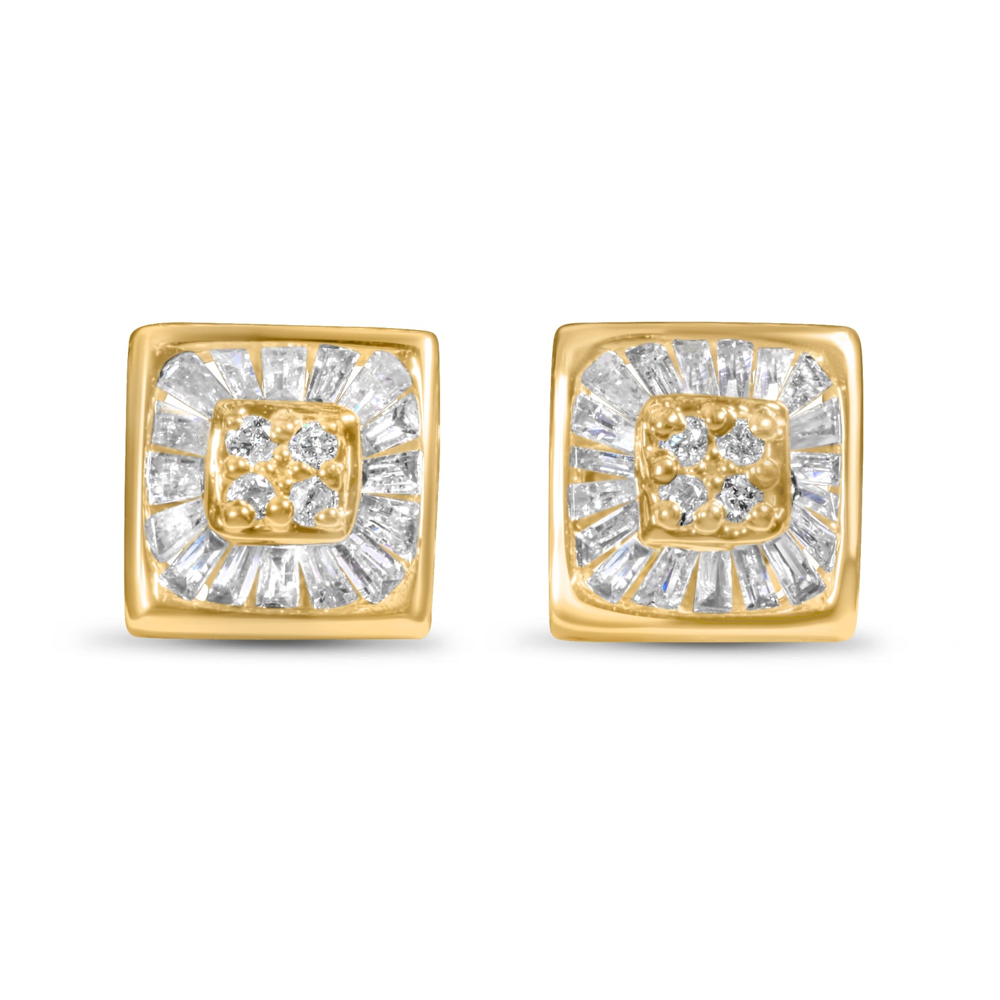 14k Yellow Gold Square Diamond Baguette Earrings 0.50 CTW