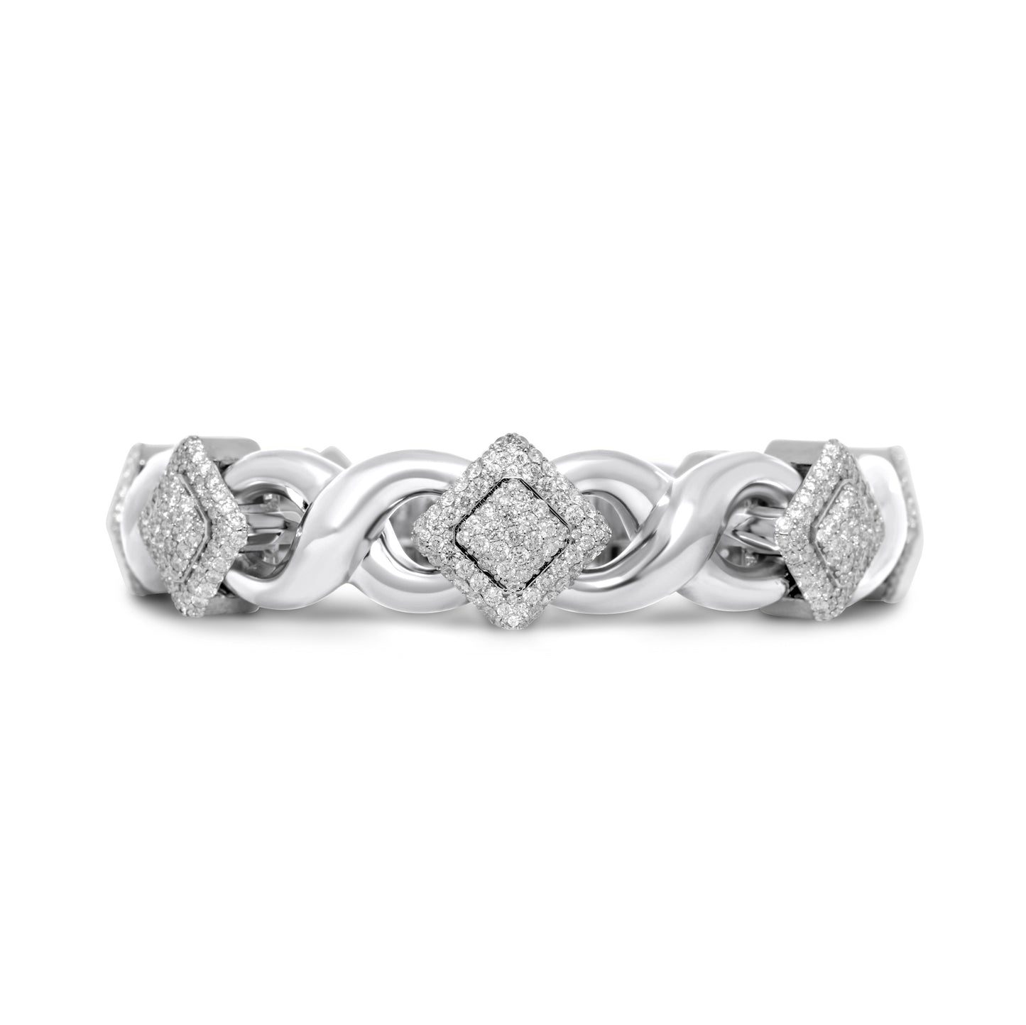 10k White Gold Square Infinity Link Asscher Diamond Bracelet 8.91 ctw