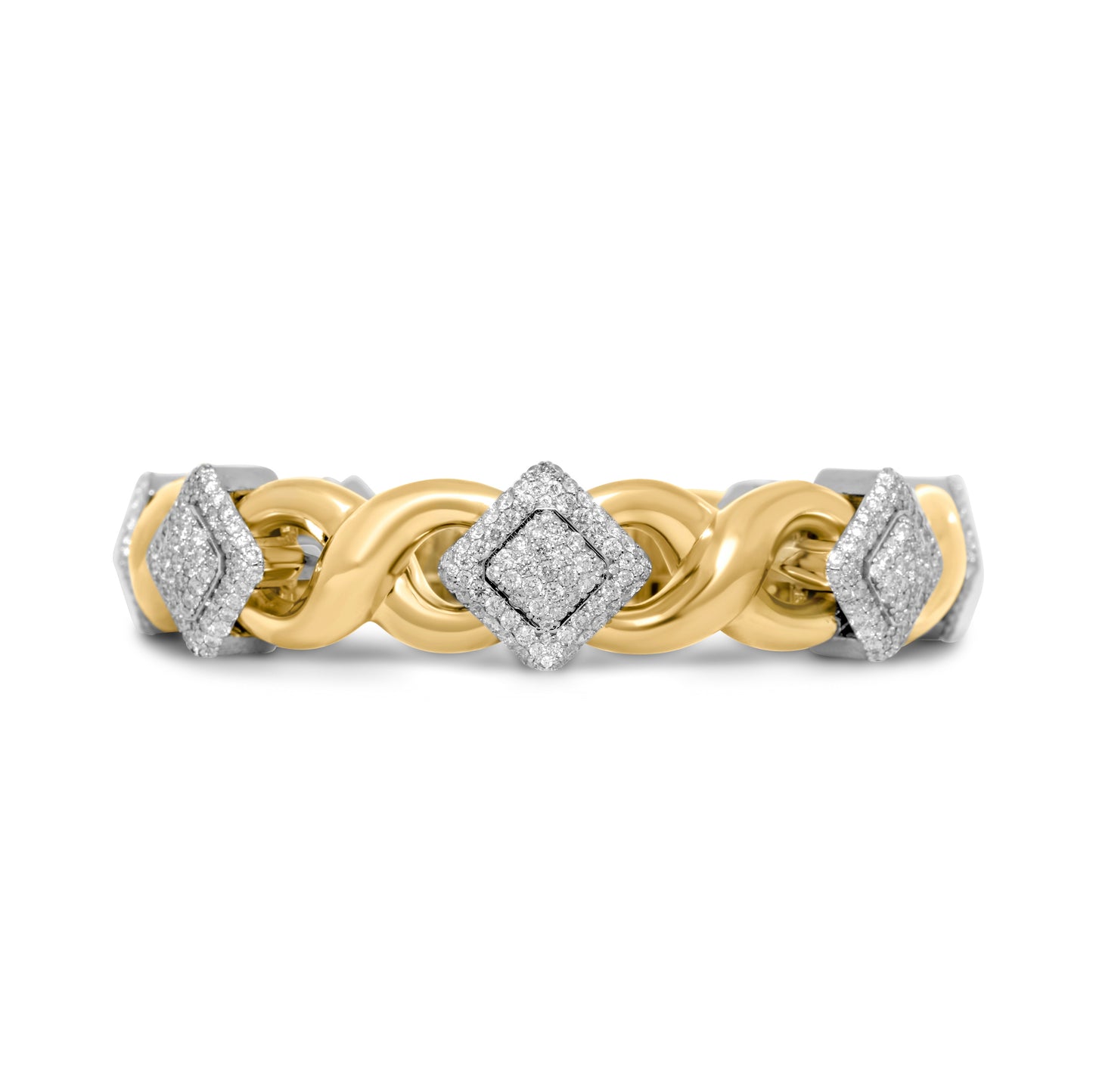 10k Yellow & White Gold Square Infinity Link Asscher Diamond Bracelet 8.91 ctw