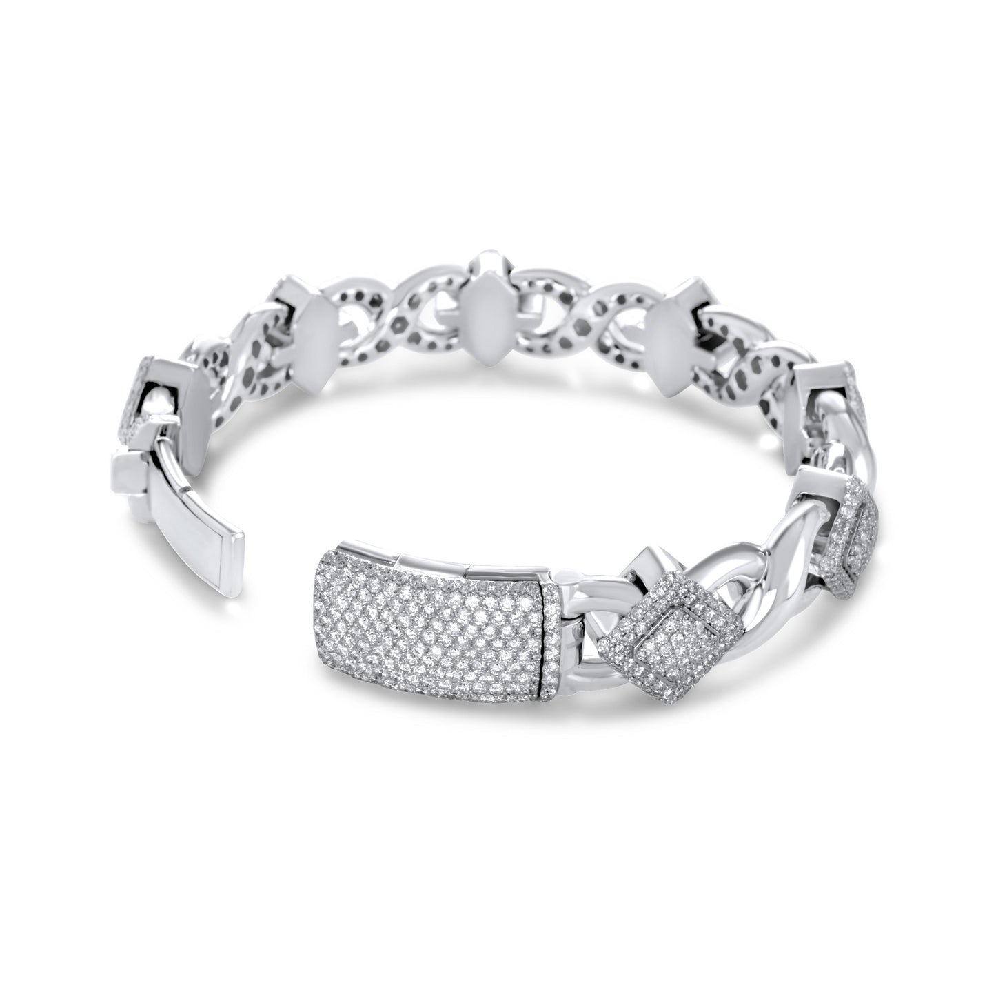 10k White Gold Square Infinity Link Asscher Diamond Bracelet 8.91 ctw