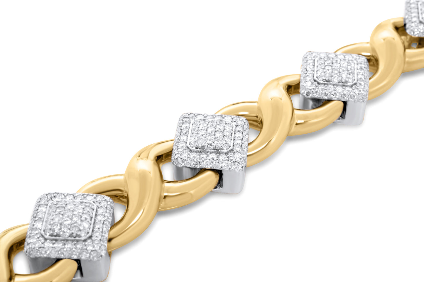 10k Yellow & White Gold Square Infinity Link Asscher Diamond Bracelet 8.91 ctw