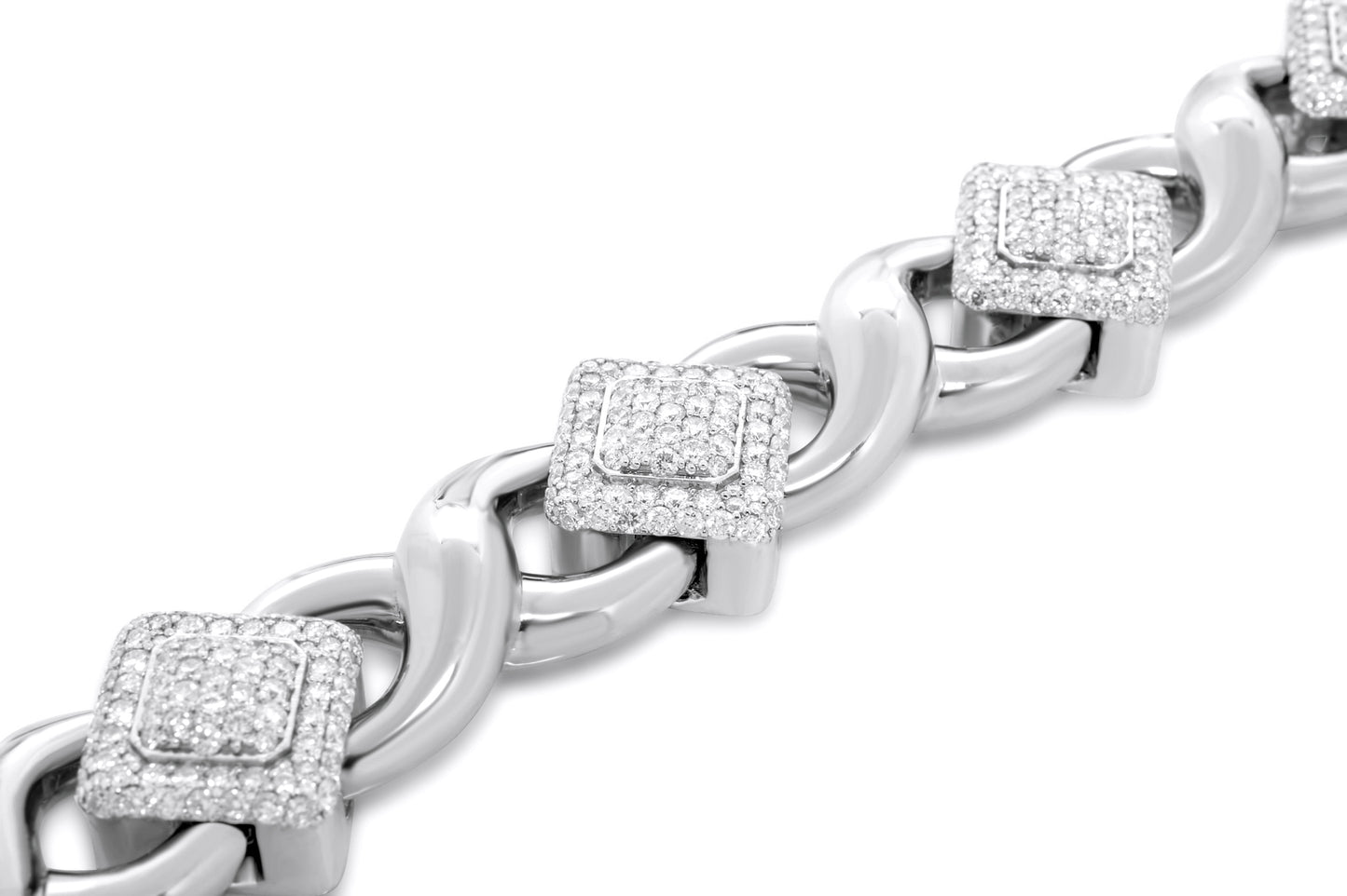 10k White Gold Square Infinity Link Asscher Diamond Bracelet 8.91 ctw