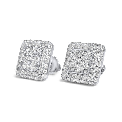 10k White Gold Square Earrings 1.75ctw