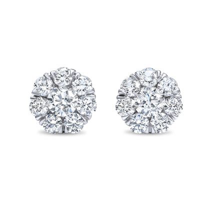 14K White Gold Cluster Earrings 2.20ct