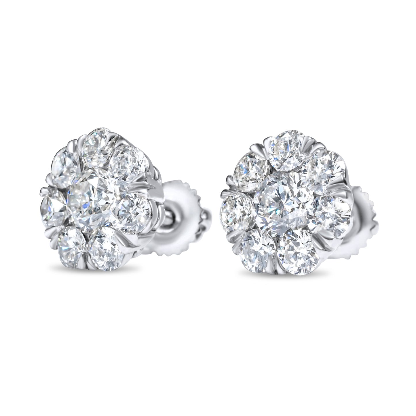 14K White Gold Cluster Earrings 2.20ct