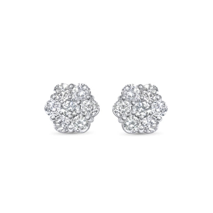 14K White Gold Cluster Earrings 0.92 ctw