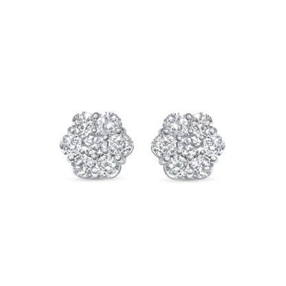 14K White Gold Cluster Earrings 0.96 ctw