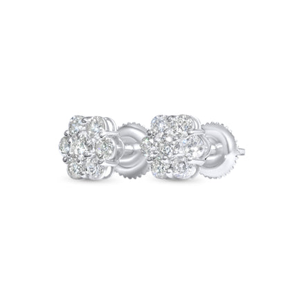 14K White Gold Cluster Earrings 0.92 ctw