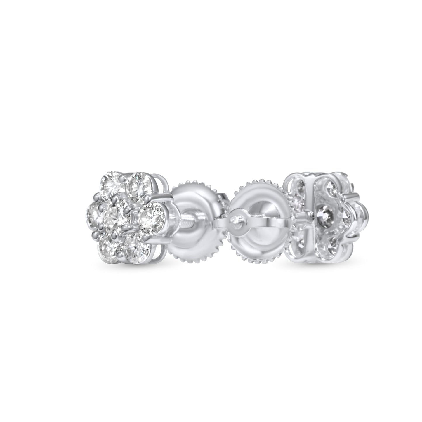 14K White Gold Cluster Earrings 0.96 ctw