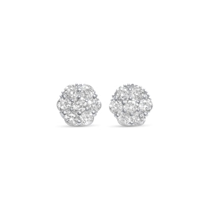 14K White Gold Cluster Earrings 0.59 ctw