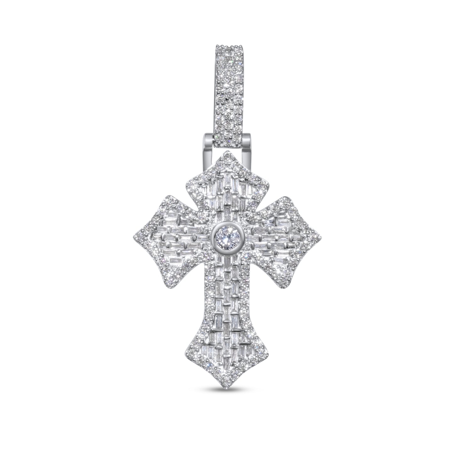 14k White Gold Diamond Baguette Cross Pendant 2.15 ctw