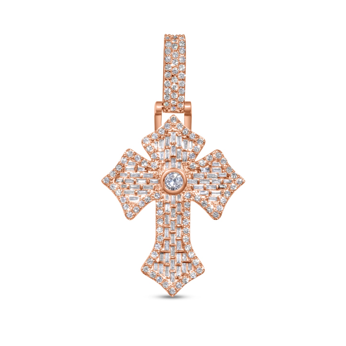 14k White Gold Diamond Baguette Cross Pendant 2.15 ctw