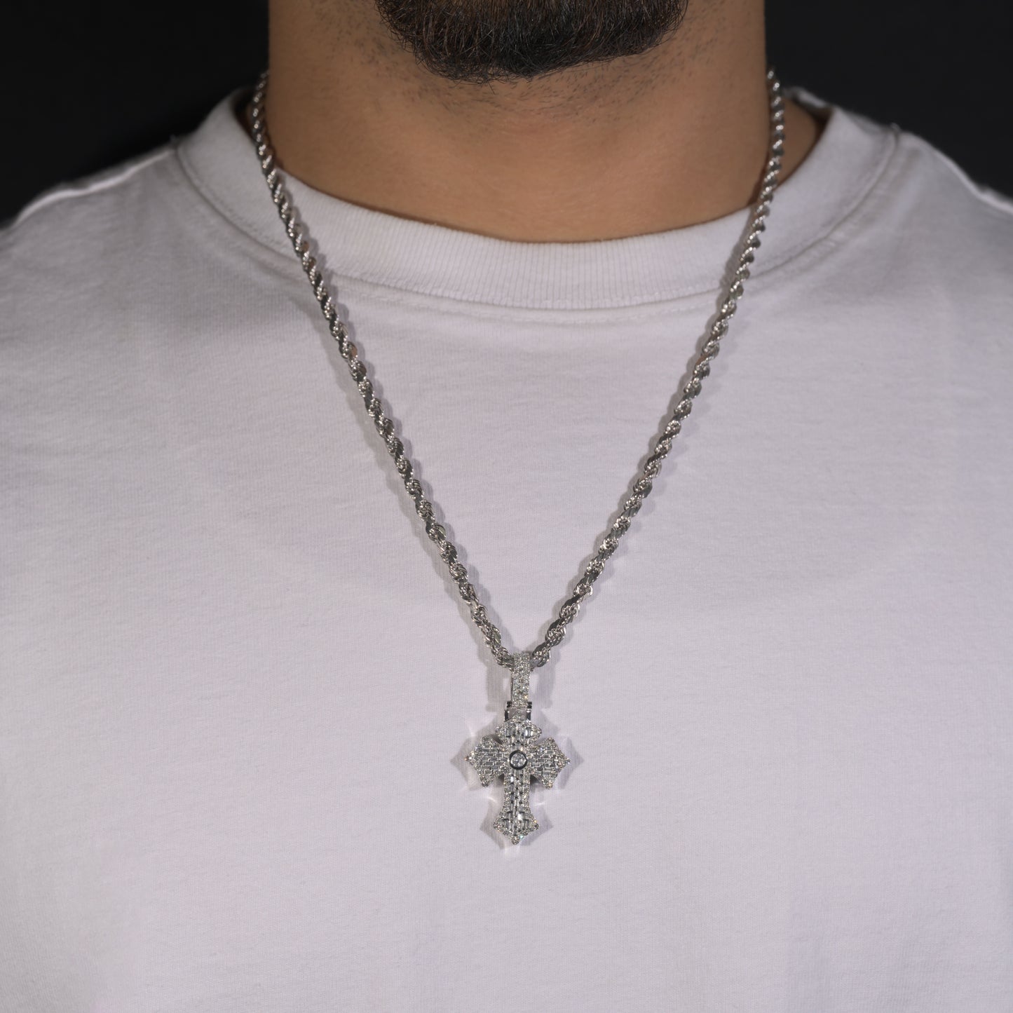 14k White Gold Diamond Baguette Cross Pendant 2.15 ctw