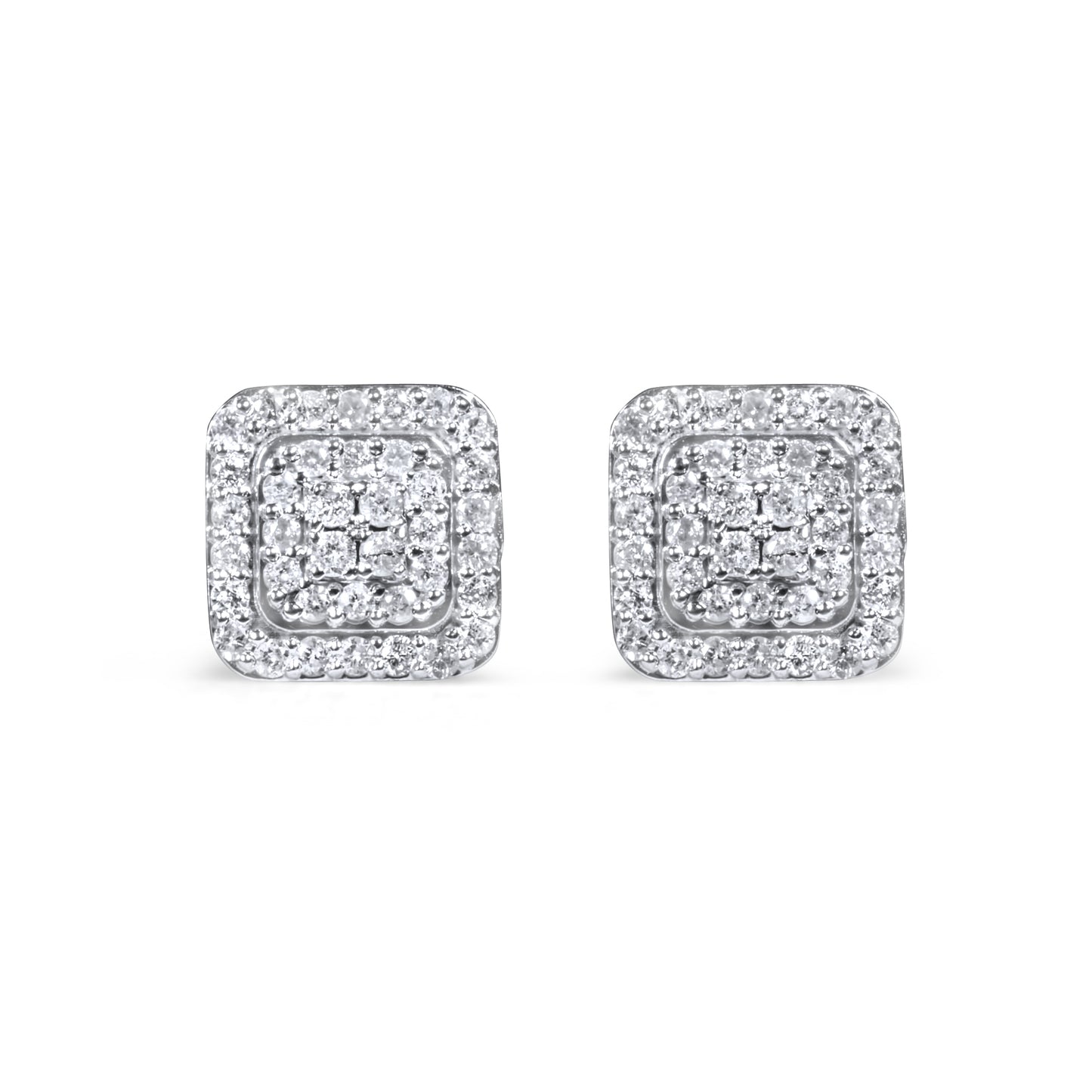 14k White Gold Square Diamond Earrings 0.42 CTW