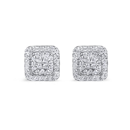 14k White Gold Square Diamond Earrings 0.42 CTW