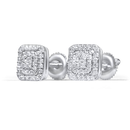 14k White Gold Square Diamond Earrings 0.42 CTW