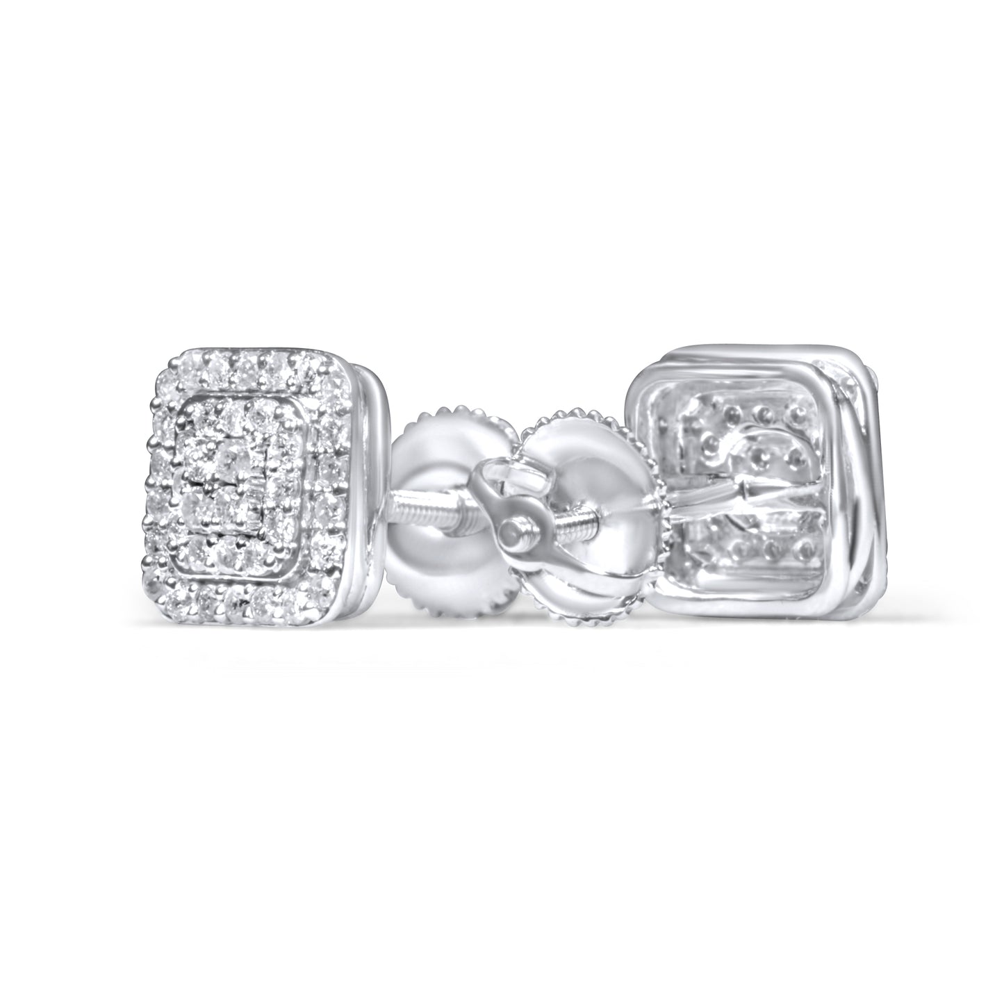 14k White Gold Square Diamond Earrings 0.42 CTW