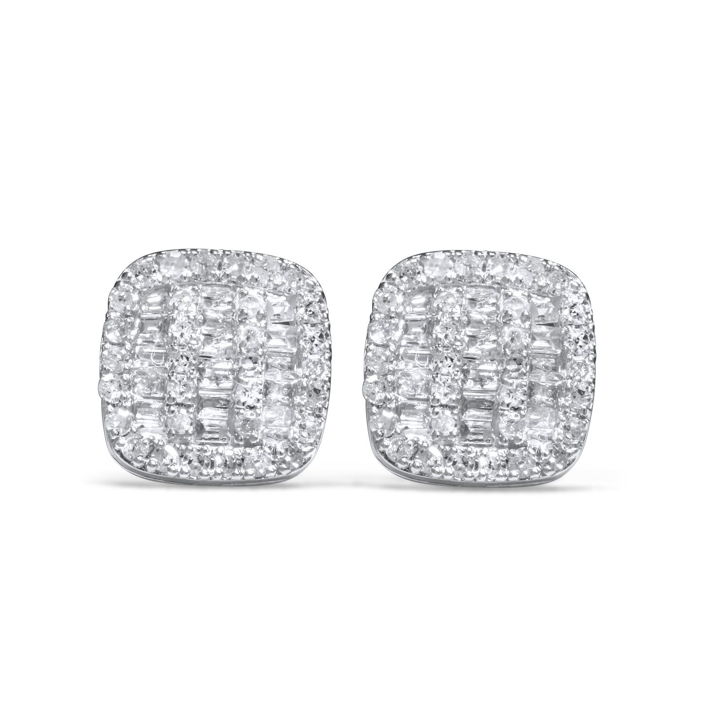 14k White Gold Square Diamond Baguette Earrings 0.47 CTW