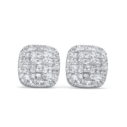 14k White Gold Square Diamond Baguette Earrings 0.47 CTW