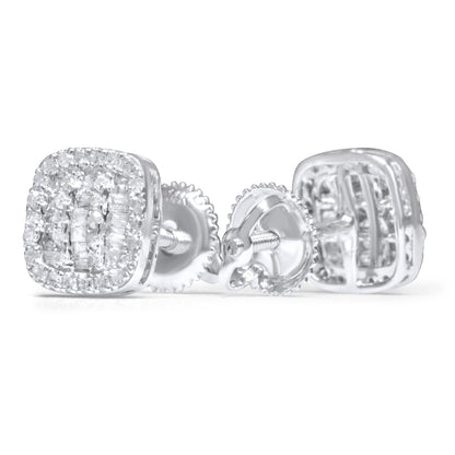 14k White Gold Square Diamond Baguette Earrings 0.47 CTW